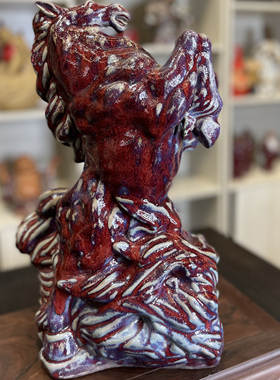 石湾窖瓦红釉瓷器陶瓷马马年生肖摆件办公室居家中式摆件送礼