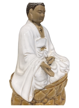 石湾公仔彩瓷坐莲弥勒佛人物雕塑手工非遗送人送礼送长辈佛像摆件