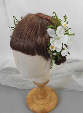 森女系绿植花朵对夹新娘婚纱头饰