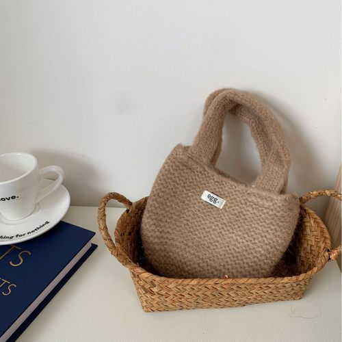 韩代氛围感红色针织包包女迷你斜挎手提针织手机包两用毛线编织包 - 图3