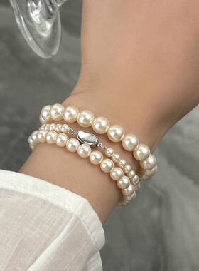 元宝扣法式珍珠手链女2025年新款轻奢小众高级感精致配饰手饰手串