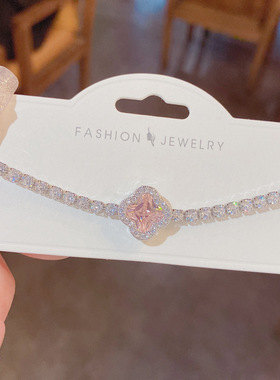 2023夏季新款微镶满锆四叶花手链女网红个性轻奢大气可调节手饰品