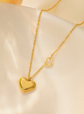 【通体钛钢】法式轻奢立体爱心镂空钛钢项链时尚百搭创意设计项饰