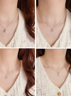 银色微镶锆石项链女设计感气质时尚网红百搭设计感超闪锁骨链颈链