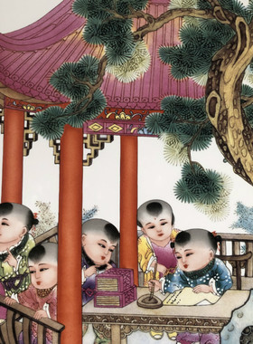 陶瓷手绘百子图中式风客厅装饰画