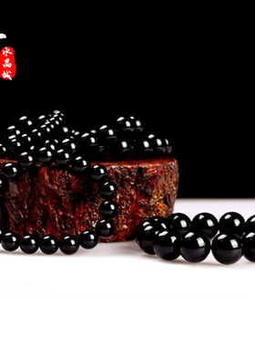 黑碧玺圆珠手链民作风小众手串