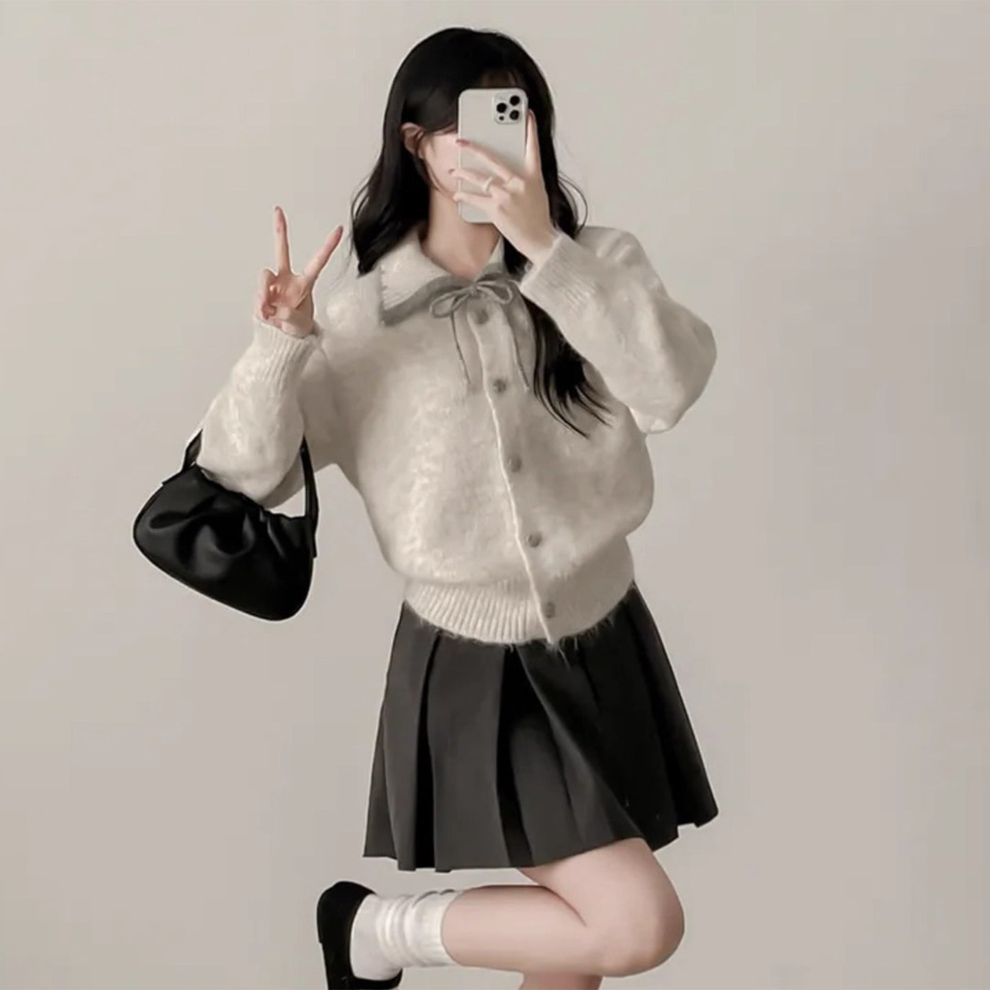 甜美减龄系带蝴蝶结针织开衫外套女2025冬季新款撞色百搭软糯毛衣,淘宝优惠券,粉丝福利购,淘宝优惠卷