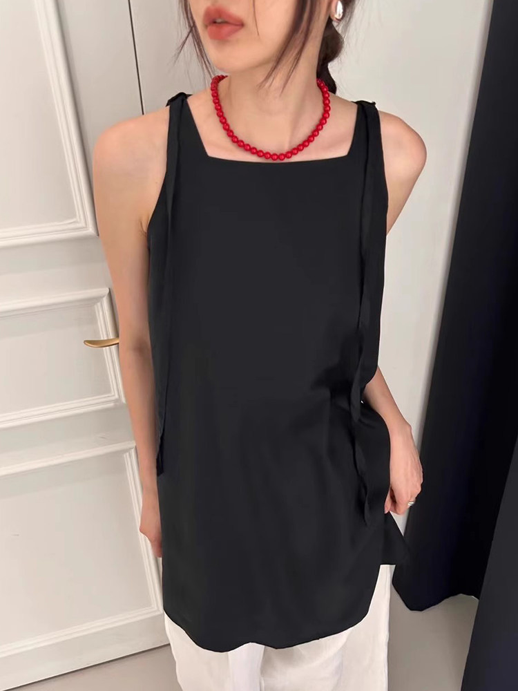 韩国chic夏季复古小众方领宽松休闲A字背心裙可调节吊带连衣裙女,淘宝优惠券,粉丝福利购,淘宝优惠卷