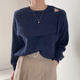 Chic round neck off-shoulder irregular rib knitted sweater