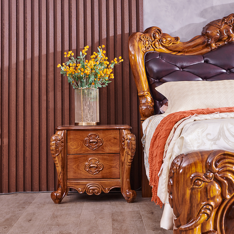 保菲特乌金木欧式大象雕刻双人床实木豪华卧室家具真皮软包大床新 - 图1