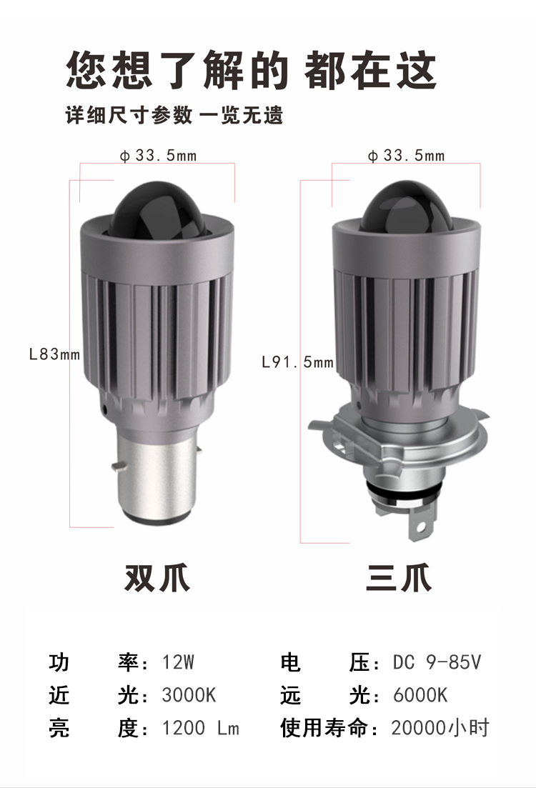 石栏摩托L车ED大灯巧格双爪福喜三爪HS1电动车犀利眼透镜灯泡远近-图2