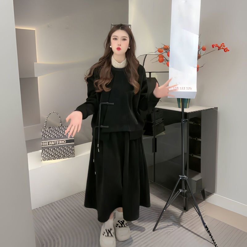 新中式国风套装秋季2024新年战袍女洋气盘扣加绒卫衣半身裙两件套,淘宝优惠券,粉丝福利购,淘宝优惠卷