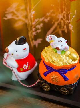 药师窑日本生肖陶瓷结婚摆件