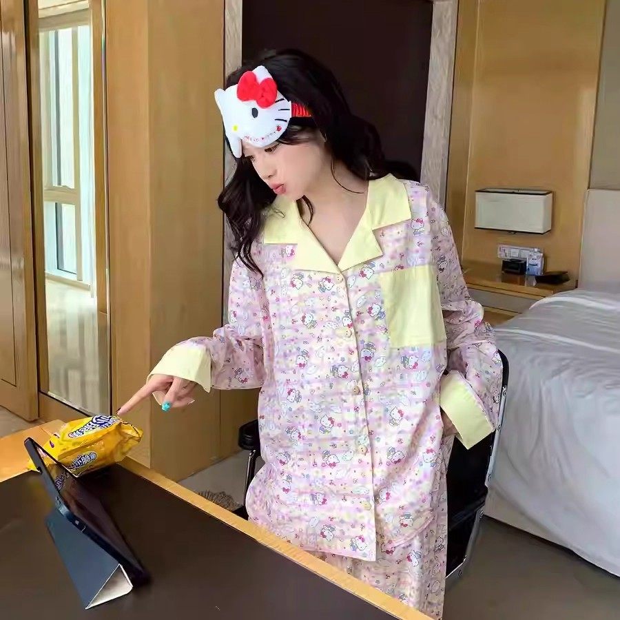 『长袖黄粉格子』云朵棉春秋2025新款ins卡通睡衣女冬家居服套装,淘宝优惠券,粉丝福利购,淘宝优惠卷