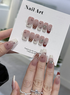 NailArt樱桃穿戴甲高级显白中方长梯ins纯欲风氛围感学生美甲贴片