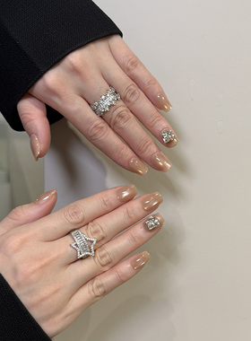 NailArt千金猫眼穿戴甲高级显白短方ins纯欲风氛围感学生美甲片