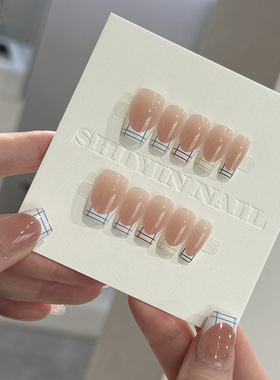 NailArt线条日记穿戴甲高级显白中方ins纯欲风氛围感学生美甲贴片