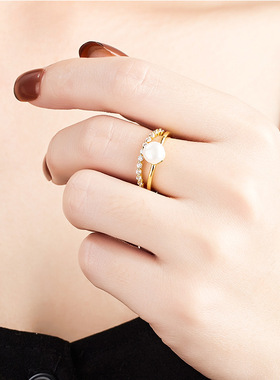 淡水珍珠单排锆石活口戒指女