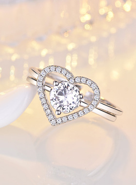 日韩心形开口戒指女s925镀银时尚创意饰品爱心二合一叠戴指环手饰