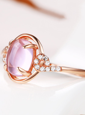 s925银镀玫瑰金四爪戒指绿宝石