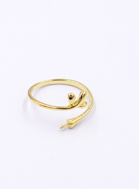 diy镀银戒指空托可调节珍珠配件