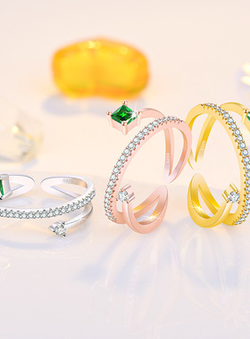 祖母绿锆石双层戒指女时尚