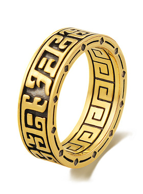 泰银潮牌黑金戒指男女指环三星堆C复古原创个性百搭开口戒指配饰