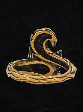 潮牌黑金戒指女款古金戒指九尾狐电黑做旧复古男潮开口指环