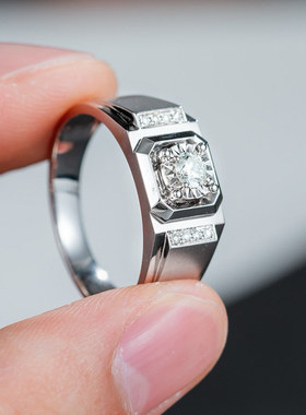 绅士时尚四爪镶嵌锆石开口泰银大气霸气闪耀迷人戒指莫桑钻戒