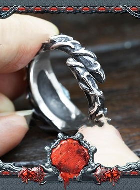 泰银饰品 常青藤切面红钻神秘玫瑰男女百搭潮流时尚开口戒指