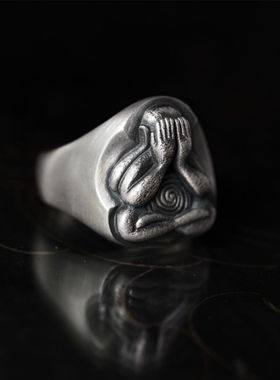 千叶复古必达佛泰银厚重款戒指 东方风 坑洼感 男潮个性开口指环