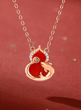 招财葫芦项链女轻奢小众红色锦鲤锁骨链时尚简约民族风三件套饰品