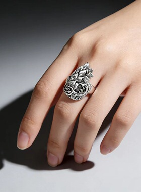 民族风泰银复古凤凰戒指女浮雕孔雀开口指环小众设计感食指戒
