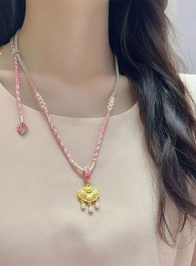 古法烧蓝沙金粉金锦鲤如意花牌锁