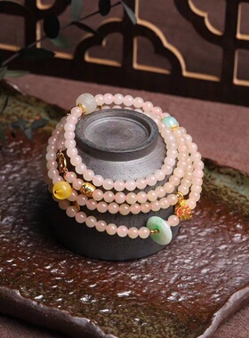 藕粉和田玉手串多圈叠戴手链小众