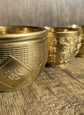 铜缸摆件纯铜招财缸水缸百福黄铜米缸金蟾聚宝盆招财进宝家用客厅