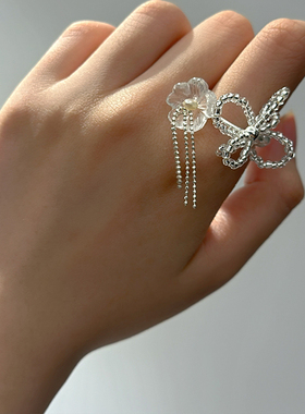 JINWAN 泉系列原创小众纯手工银泉白水晶仙气优雅开口戒指