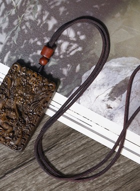 复古沉香木雕刻五爪霸气龙牌平安无事牌吊坠项链家居挂件汽车挂件