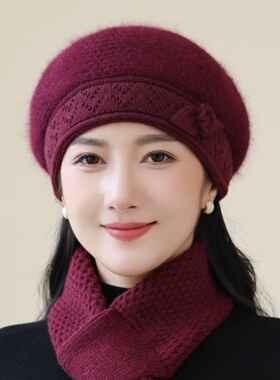 妈妈毛线帽子女秋冬季新款贝雷帽