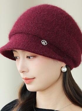 秋冬加厚保暖兔毛针织贝雷帽女