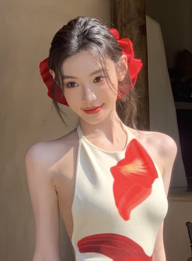 迪迪不畏同款超大裙摆红色大肠发圈2026新款高级感头绳扎马尾发饰
