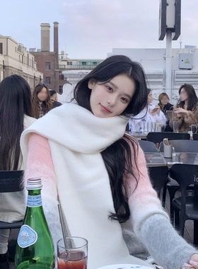 白色加厚保暖超大围巾女冬季新款韩系高级感纯色羊绒流苏围脖披肩