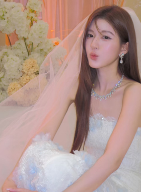 白鹿同款白色硬纱求婚头纱结婚拍照领证登记长款蓬蓬纱新娘发饰