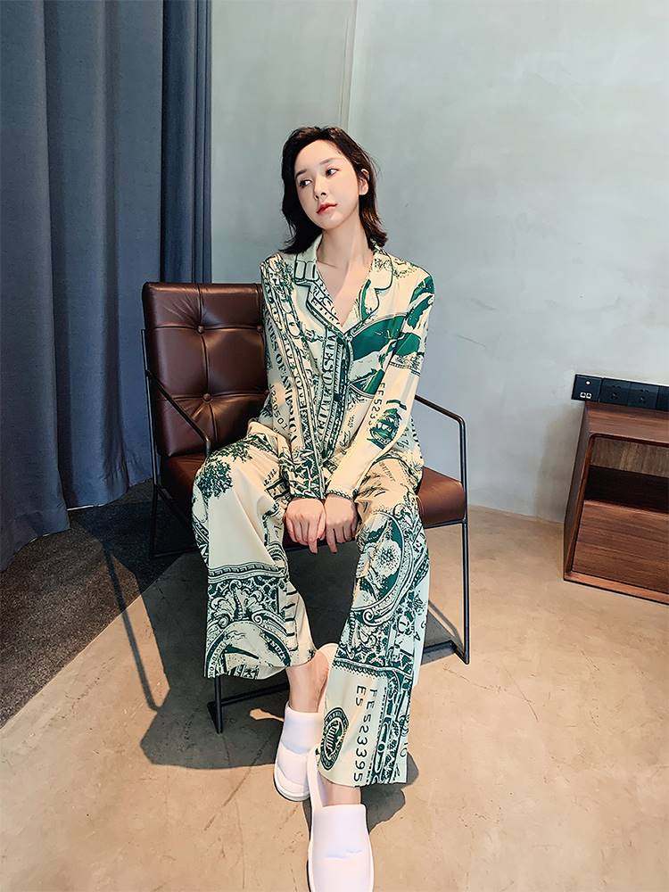 桑蚕丝春夏秋季情侣睡衣女性感长袖印花真丝宽松丝绸家居服套装男,淘宝优惠券,粉丝福利购,淘宝优惠卷