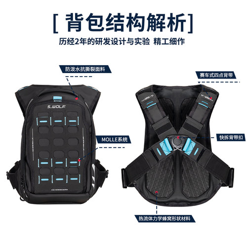 雪狼摩托车双肩背包防水摩旅装备包户外骑行包多功能行李包大容量 - 图3