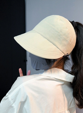 夏季新款鸭舌渔夫空顶帽可扎高马尾显脸小速干遮阳防晒户外时尚帽