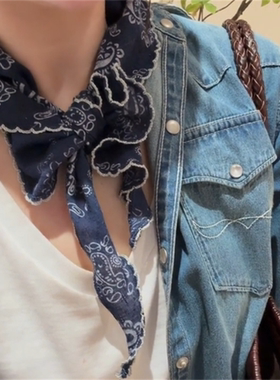 复古棉麻腰果花三角巾日系民族风