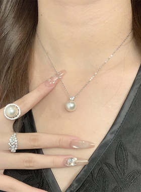 精致锆石珍珠吊坠项链女款高级感