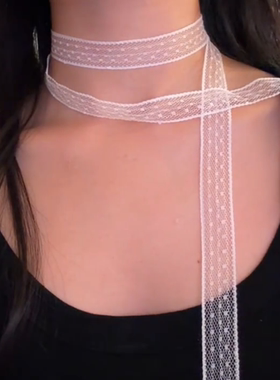 纯欲氛围感白色蕾丝高级系脖飘带