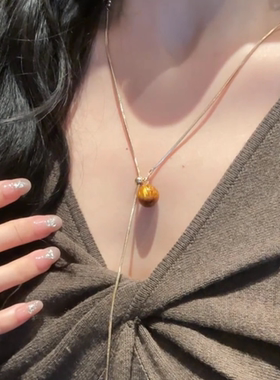 美拉德虎眼石长款毛衣链女